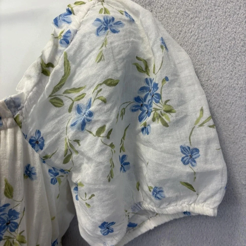 BP. Floral Milkmaid Sundress Womens Medium M White Blue Puff Sleeve Lightweight‎